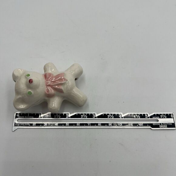 Rare Vintage Macrame Ceramic Bead Baby Bear Girl Pink Bow Figurine Stuffy Lovie - Picture 6 of 7